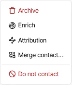 The More menu in a contact record, with Enrich available