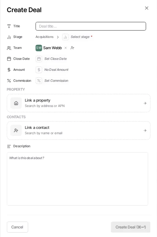 The current Create Deal dialog.