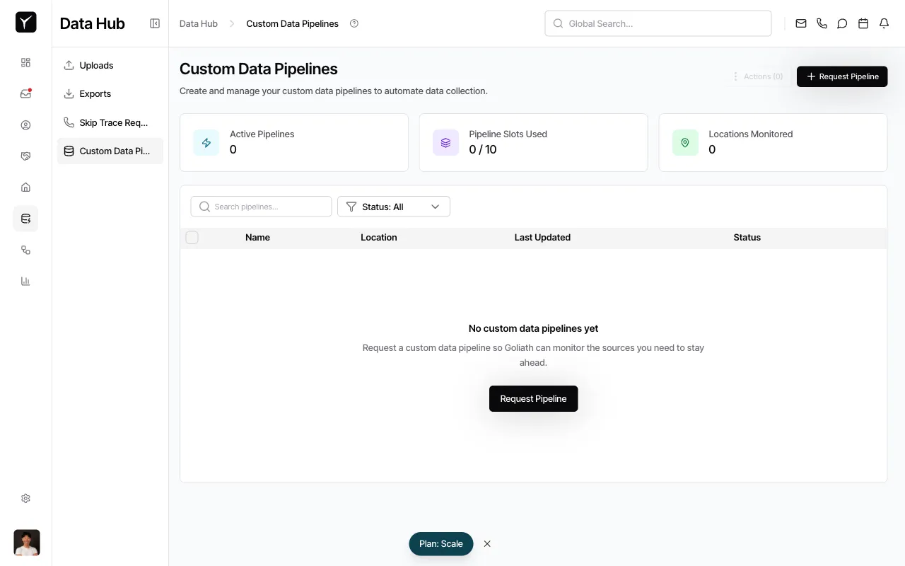 Step 1: Custom Data Pipelines dashboard