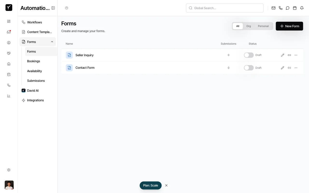 Step 1: Forms list