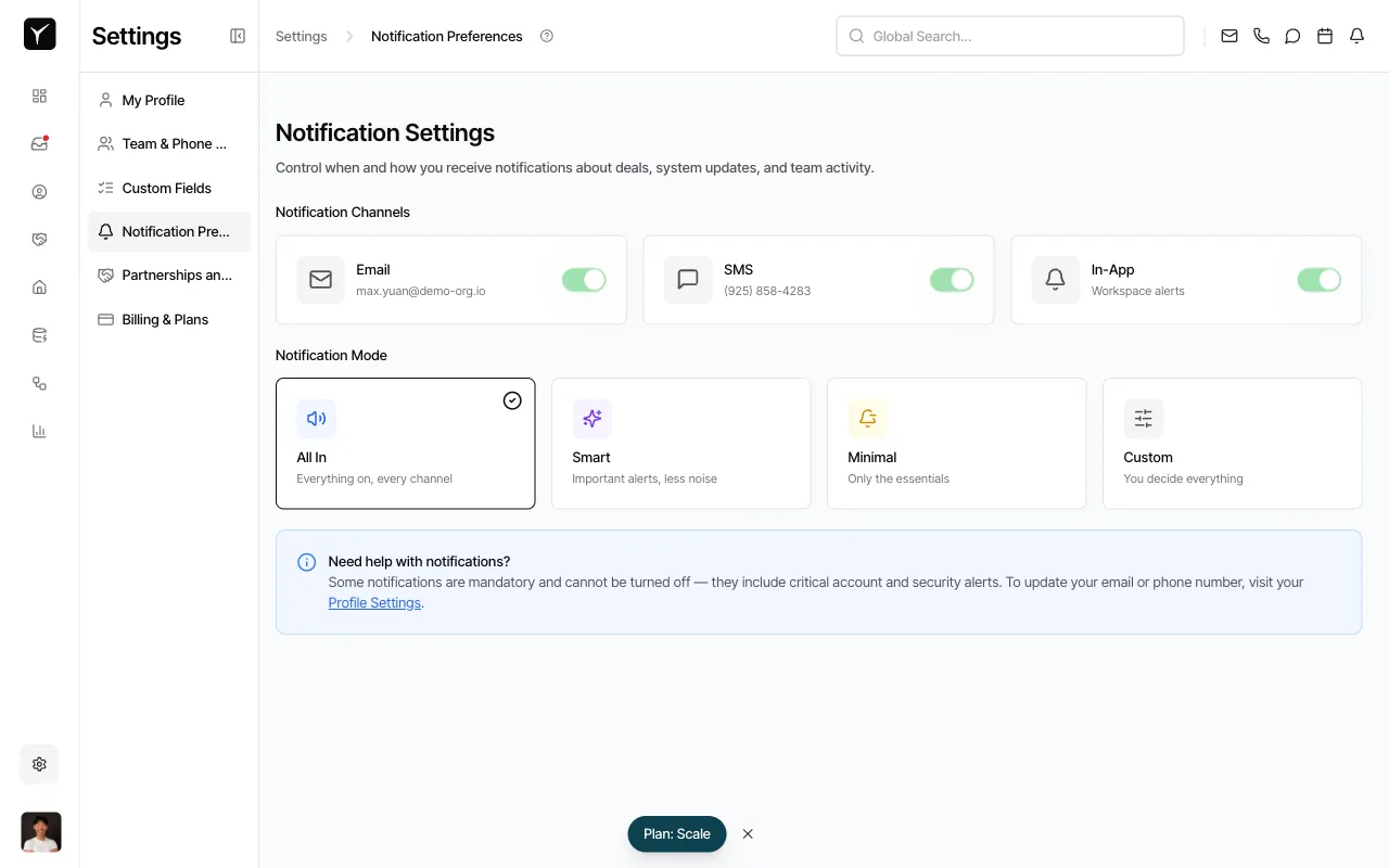 Step 2: Select notification channels and mode