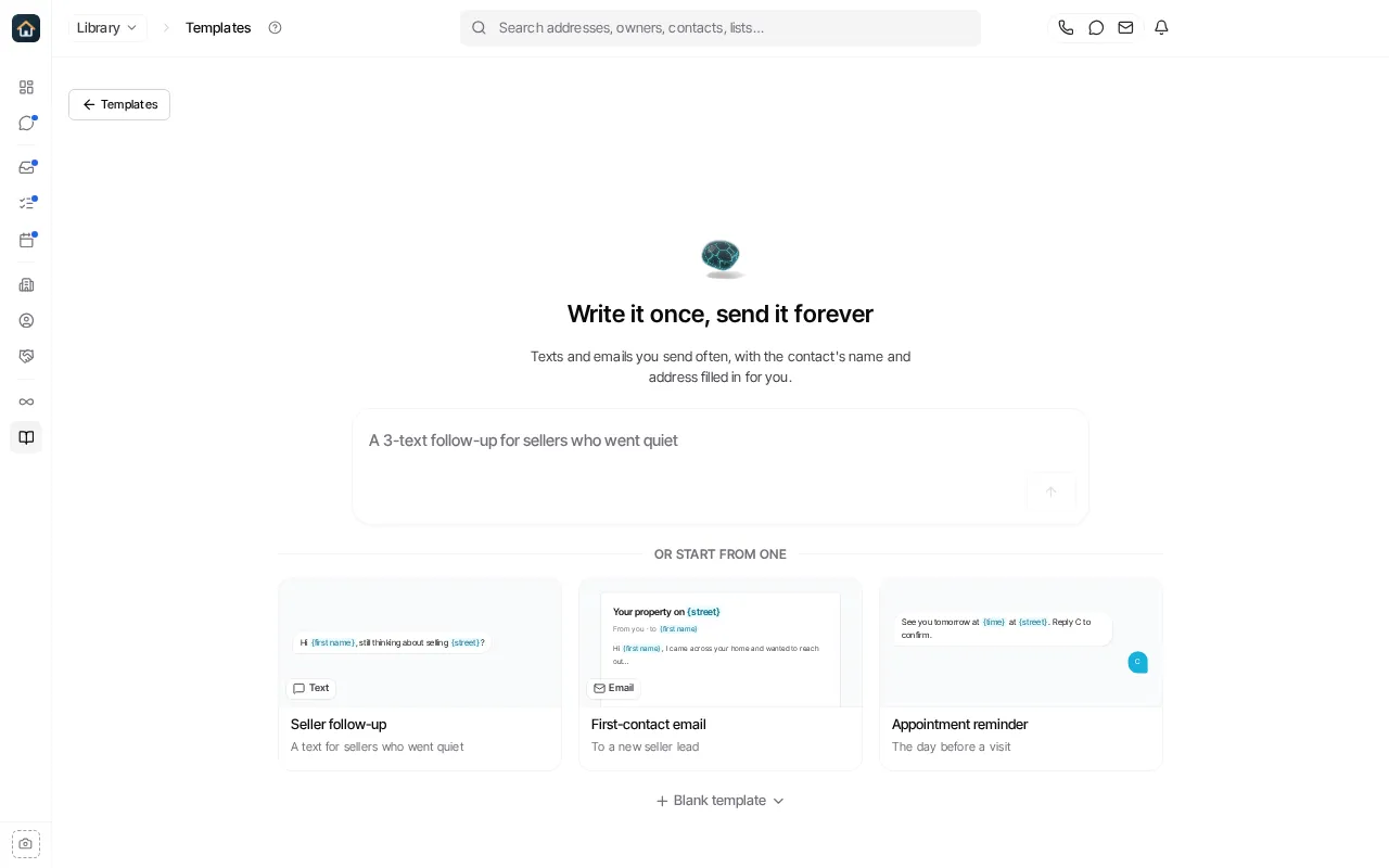 The Templates New page, with an ask box, starters, and Blank template.