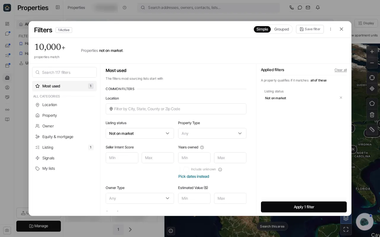 The Properties filter workspace