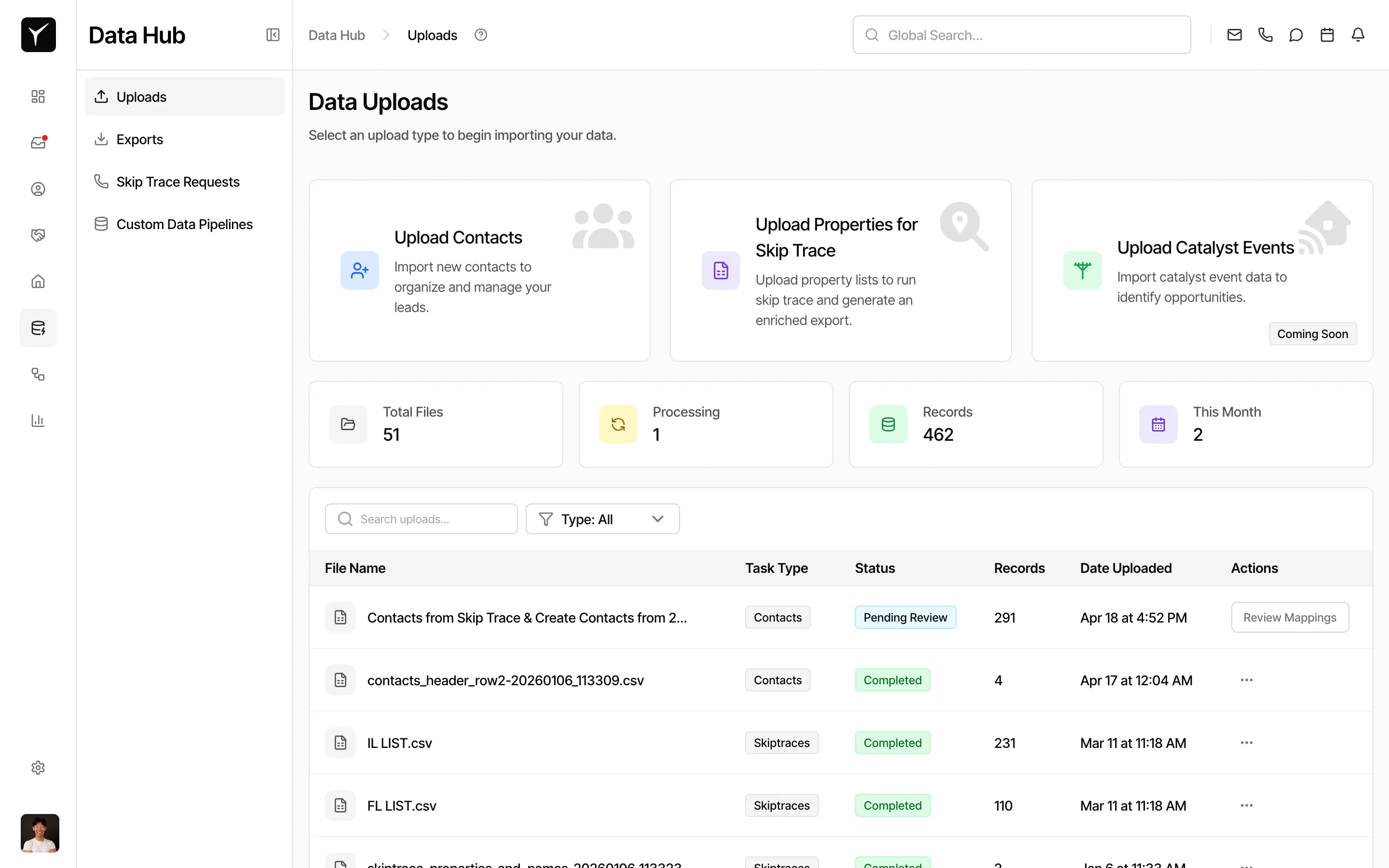 Data upload screen