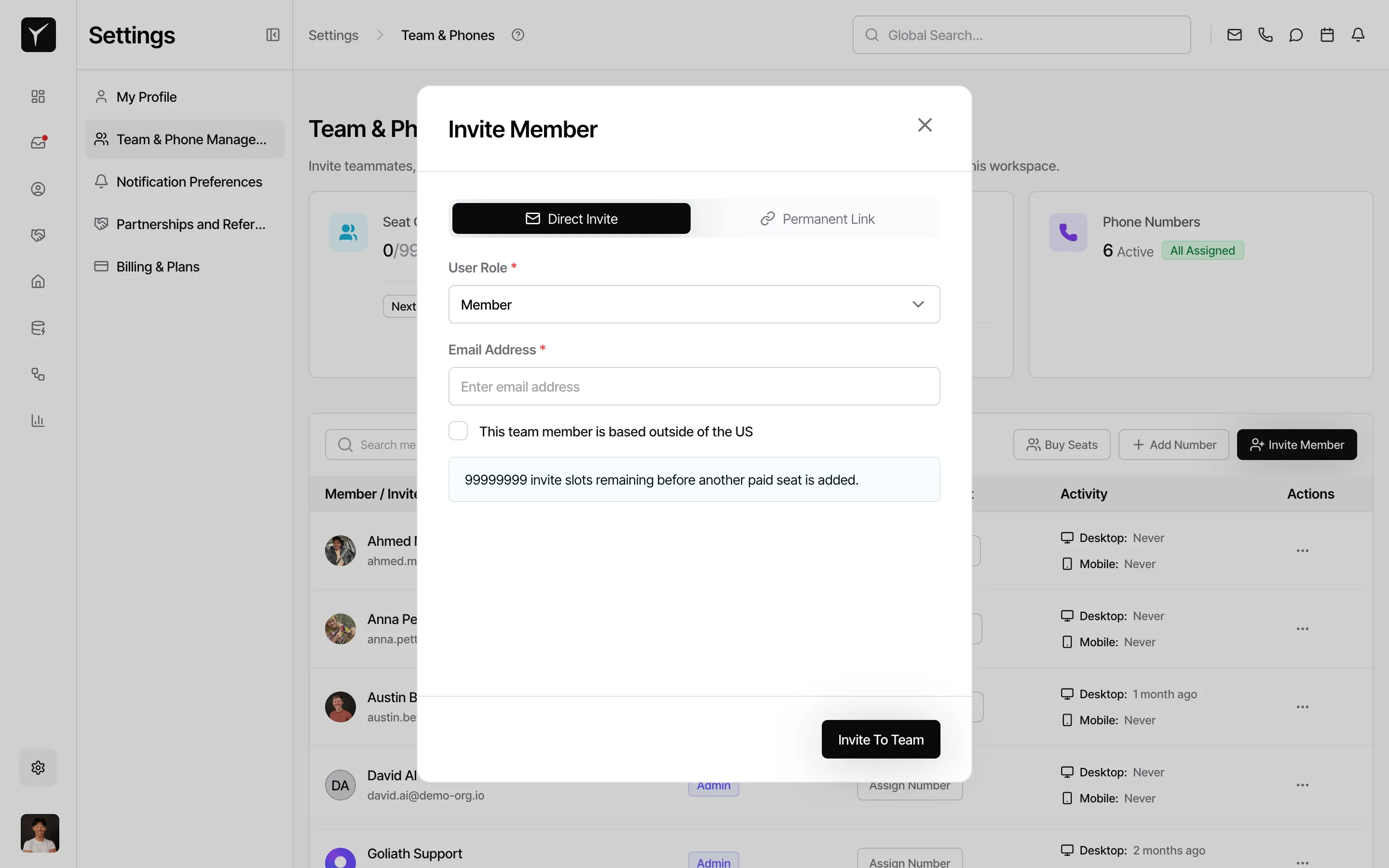 Invite member form